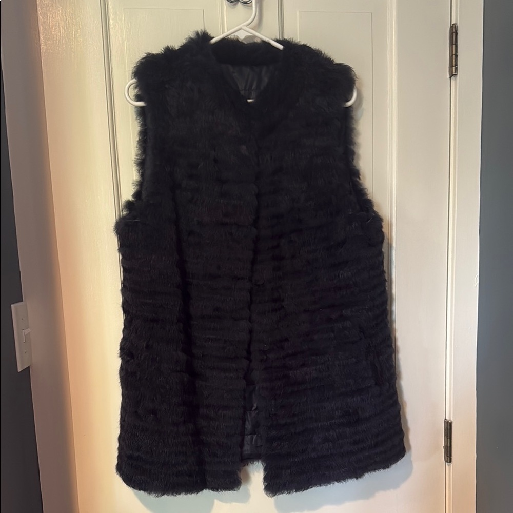 Boutique navy faux fur reversible vest medium